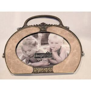 Design Styles Distressed Faux Suede Purse Shape Jeweled Oval Frame Tan 6 X 4